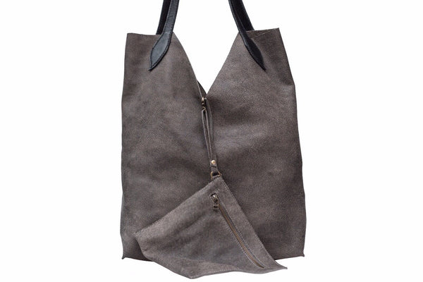 Tote Bag / Gray Shoulder Bag with black handles/ with an adjustable zip purse - Avi Algrisi
