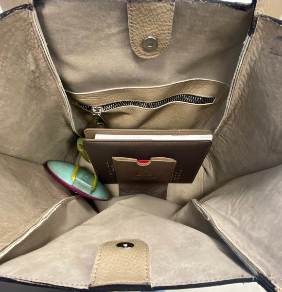 Camel Leather tote bag, Laptop bag with a large outside pocket - Avi Algrisi