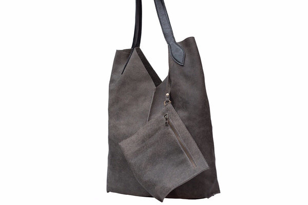 Tote Bag / Gray Shoulder Bag with black handles/ with an adjustable zip purse - Avi Algrisi