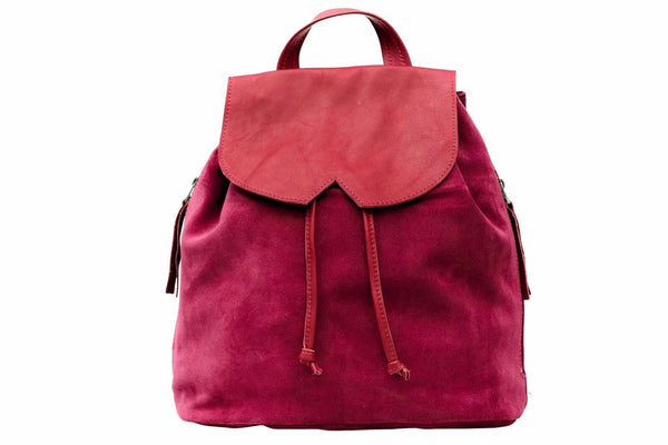 Leather Backpack - Red Suede in Leather - Avi Algrisi