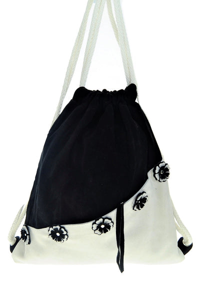 Leather floral backpack with  zipped outer pocket. - Avi Algrisi