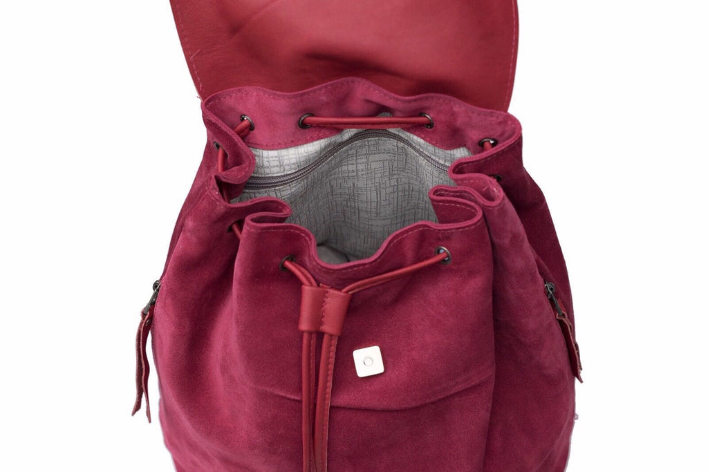herschel backpack red suede Leather Backpack